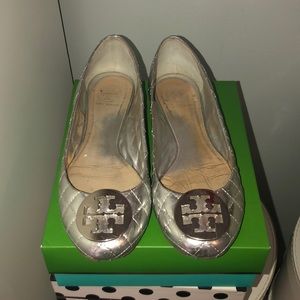 Tory Burch Silver Benton2 Ballet Flats, Size 9